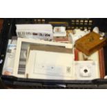 Box of stamps, first day covers, crested china, photographs,