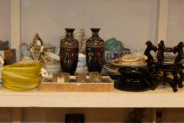 Noritake teaware, cloisonne vases, teething rattle, scent bottles, tray,
