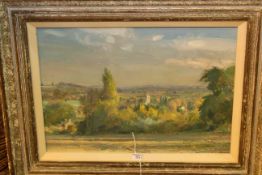 D. Curtis, Woodland landscape with village in the distance, oil on board, signed lower right, 23.