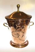 Art Nouveau copper lidded coal bucket with brass handles