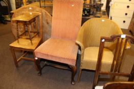 Lloyd Loom bedroom chair, cabriole leg high backed side chair, circular folding oak table,