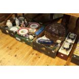 Three boxes of decorative ceramics including desert service, Worcester plates, vases,