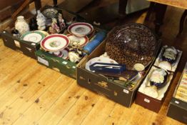 Three boxes of decorative ceramics including desert service, Worcester plates, vases,