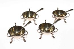 Set of four Victorian silver salts and spoons, Charles Boyton, salts London 1868,