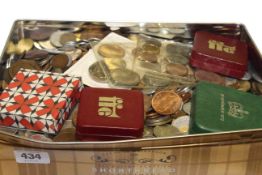Tin of coins and tokens,