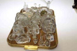 Collection of glass paperweights, Waterford Crystal mantel clock,