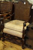 Carolean style walnut armchair with double bergere panel back
