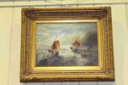 G.A. Napier, Boats on a Stormy Sea, oil on canvas, signed and dated 1874 lower right, 29cm by 39.