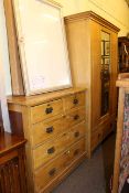 Late Victorian ash mirror door wardrobe and late Victorian four height chest (2)