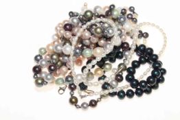 Collection of six cultured pearl necklaces, one cultured pearl bracelet,