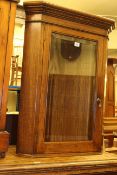 Oak glazed door corner wall cabinet