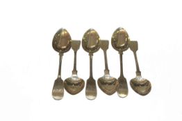 Set of six Victorian silver teaspoons, John Walton, Newcastle 1874, fiddle pattern,