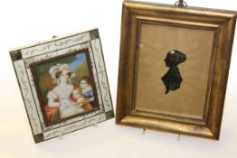 Regency silhouette of a lady and an early 20th Century portrait miniature after Waldmuller,