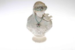 19th Century blanc de chine bust of a maiden with a bird on her shoulder, unmarked,