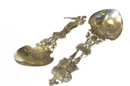 Pair of German parcel-gilt silver spoons, Hanau, with import marks for Berthold Muller, London 1896,
