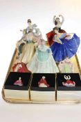 Nine Royal Doulton and one Coalport figures (10)
