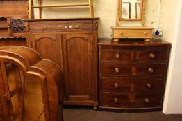 Victorian mahogany bow front chest of five drawers and Continental oak two door cupboard