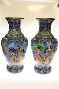 Pair of large Cloisonne vases decorated with figures and geometric design,