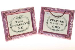 Pair Sunderland lustre 'God' plaques