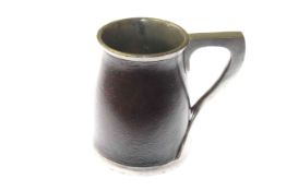 Arts and Crafts pewter and leather tankard by James Dixon & Sons,