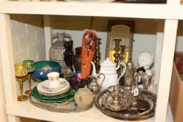 Collection of silver plate and metalware, bust, various china, parasol,