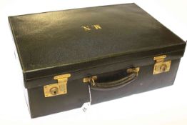Green grained leather vanity case with brass fittings and key