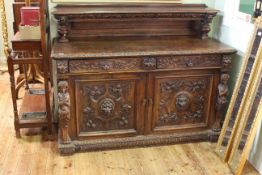 Victorian carved oak two door sideboard with raised back,