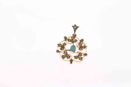Seed pearl and turquoise pendant, circa 1900,