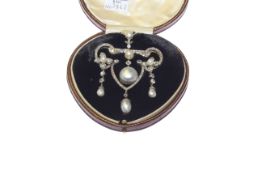Edwardian natural pearl and diamond pendant,