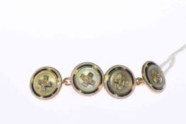 Pair of diamond, enamel and mother-of-pearl cufflinks,