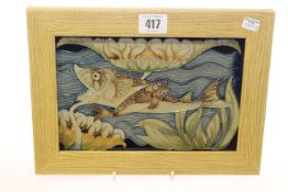 Moorcroft trial plaque, framed overall 20.