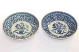 Pair Chinese blue and white shallow dishes,