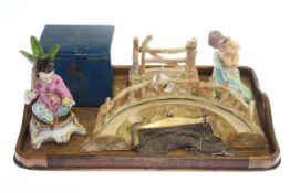 Royal Worcester figure 'August', Blushware four bar gate and posy bowl with fence,