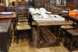 Jointed oak refectory table on turned legs,