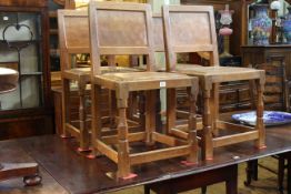 Robert Thompson Mouseman set of four early panel back dining chairs