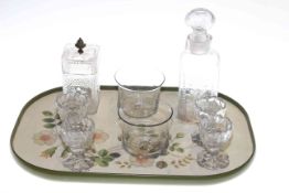 Early 19th Century engraved glass decanter, cut glass casket caddy,