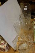Two celery vases, crystal bowl and vase,