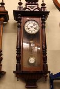 Victorian mahogany cased Vienna wall clock having enamelled dial
