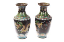 Pair of Chinese cloisonne enamel vases, decorated with dragons, 23.