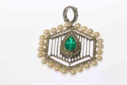 Edwardian emerald, diamond pearl pendant,