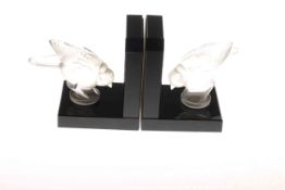 Pair Lalique style bird bookends