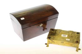 Hammered brass card box and antique rosewood box (2)