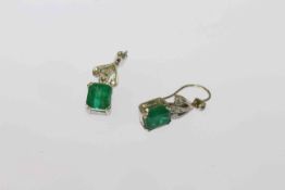 Pair of emerald and diamond earrings,