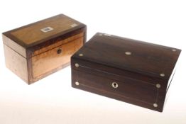 19th Century rosewood and satinwood caddy and 19th Century rosewood box