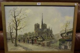Hendrik Cornelis Kranenburg, Street Market in Notre Dame, oil on canvas, signed lower left ,