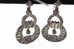 Pair of Edwardian emerald and diamond earrings,