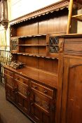 Bevan Funnell Reprodux oak shelf and glazed cupboard door back dresser
