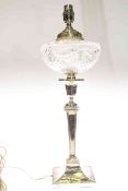 Edwardian silver and cut-glass oil lamp, Hawksworth, Eyre & Co.