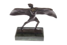 Modern bronze of an Art Deco style dancing lady on marble base