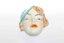 Beswick Art Deco lady with green beret wall mask, impressed no.